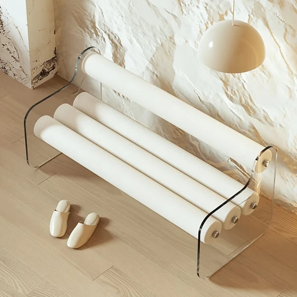 Modern White Velvet Bedroom Bench With Back Acrylic & Upholstered Bench 6 Modern White Velvet Bedroom Bench With Back Acrylic & Upholstered Bench - Image 4