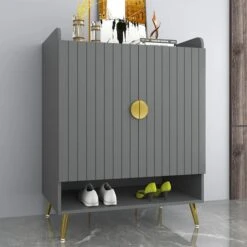 Yellar Nordic Gray Shoe Cabinet 5 Shelves Entryway Shoe Cabinet