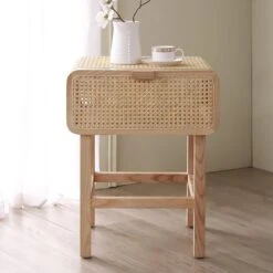 Wooden Natural Rattan Nightstand For Bedroom Living Room Storage Bedside Table -Best Furniture Store 10f5832efe54465e8b0550fcabd5d881