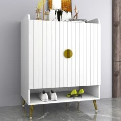 Yellar Nordic White Shoe Cabinet 5 Shelves Entryway Shoe Cabinet