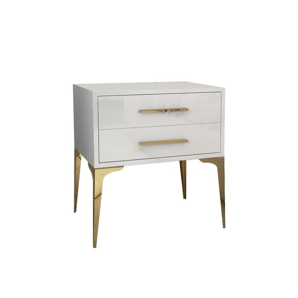 Modern White Nightstand Glossy 2-Drawer Classic Bedside Cabinet High Legs 7 Modern White Nightstand Glossy 2-Drawer Classic Bedside Cabinet High Legs - Image 5