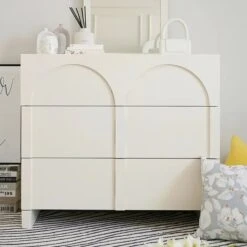Japandi Cream White Dresser Nordic Arch Chest Of 3 Drawers Storage Cabinet
