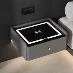Modern Smart Floating Nightstand With Wireless Charging & Bluetooth Speakers & USB Port