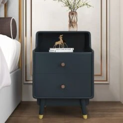 Blue Nightstand Modern Nightstand Stylish Bedside Table With 2 Drawers With Shelf