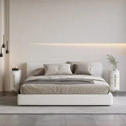 Modern White Narrow 3 Drawer Nightstand Sintered Stone Top Bedside Table -Best Furniture Store 43535e8e7bfea2bbe1970504cb0b1525