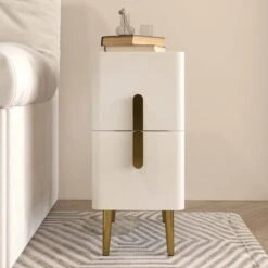 Modern Beige Nightstand Bedside Table With 2 Drawers In Gold Legs -Best Furniture Store 516b6e554dcd90d0ae9a82a4b32e76ef