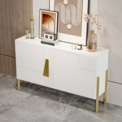 Modern White & Gold Dresser 6 Drawers Chest Storage Cabinet With Fluted -Best Furniture Store 53b83ccc285a808dbc49d181cbfd67d5