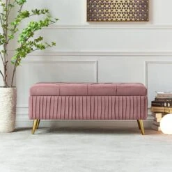 Modern Velvet Storage Bench Flip Top In Pink With Gold Legs -Best Furniture Store 5cdfc01fc473a38af8e2f627ae90a8f0