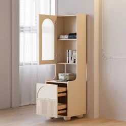 Modern Tall White Nightstand With Glass Door & Sheleves 2-Drawer Bedside Table -Best Furniture Store 5f8f2e7822553e688815f628a47cc89f