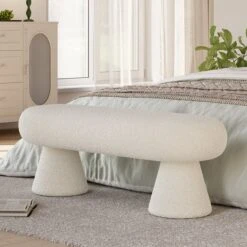 Modern White Boucle Bedroom Bench Upholstered Long Bench With 2 Legs -Best Furniture Store 63ef16d772982c1a46391ae7d7d1a437
