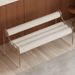 Modern White Velvet Bedroom Bench With Back Acrylic & Upholstered Bench