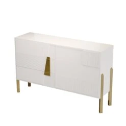Modern White & Gold Dresser 6 Drawers Chest Storage Cabinet With Fluted -Best Furniture Store 6c2564f4d17973fcca51f1bd0d101b53