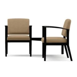 Two Vinyl Guest Chairs With Connecting Corner Table Set