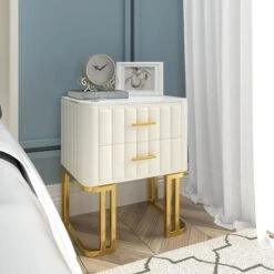 White Modern Small 2 Drawers Nightstand With Faux Marble Top And Gold Base 10 White Modern Small 2 Drawers Nightstand With Faux Marble Top And Gold Base -Best Furniture Store 9b8a8b24172951fb98ac977c9a29a0cb