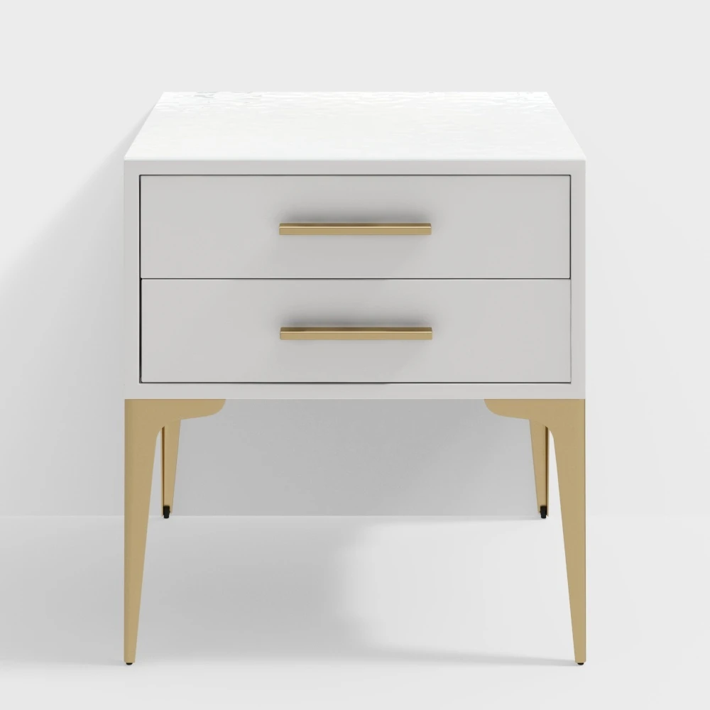 Modern White Nightstand Glossy 2-Drawer Classic Bedside Cabinet High Legs 5 Modern White Nightstand Glossy 2-Drawer Classic Bedside Cabinet High Legs - Image 3