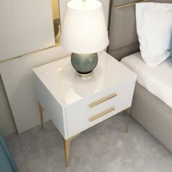 Modern White Nightstand Glossy 2-Drawer Classic Bedside Cabinet High Legs 10 Modern White Nightstand Glossy 2-Drawer Classic Bedside Cabinet High Legs -Best Furniture Store a3207cc8d5844734ad7025b78a17ada3