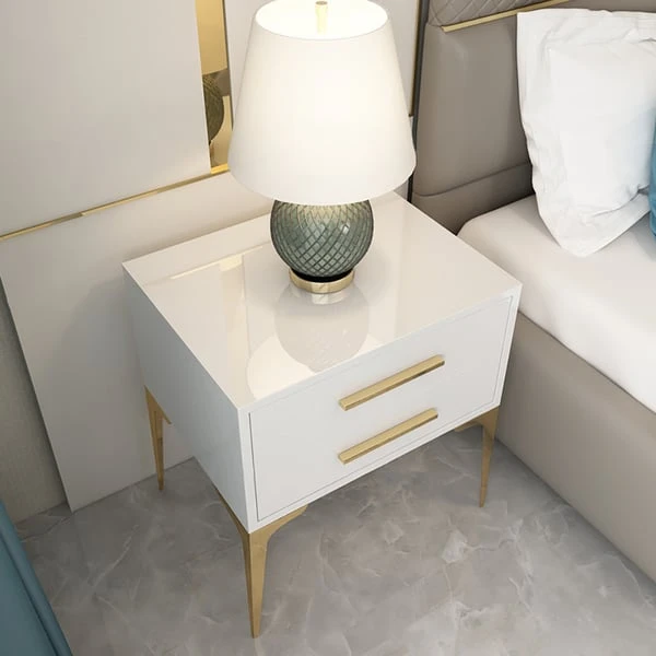 Modern White Nightstand Glossy 2-Drawer Classic Bedside Cabinet High Legs 6 Modern White Nightstand Glossy 2-Drawer Classic Bedside Cabinet High Legs - Image 4