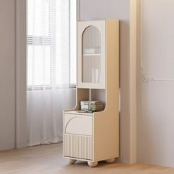 Modern Tall White Nightstand With Glass Door & Sheleves 2-Drawer Bedside Table -Best Furniture Store a74d8e83423e251155c63cb31dc86794