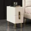 Modern Beige Nightstand Bedside Table With 2 Drawers In Gold Legs -Best Furniture Store b19f62493db14c7086f71edb80b26bb2