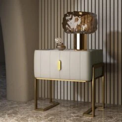 Modern Champagne Nightstand Single Drawer Bedroom Bedside Table With Sintered Stone Top