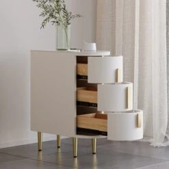 Modern White Narrow 3 Drawer Nightstand Sintered Stone Top Bedside Table -Best Furniture Store d02639013b254cdfb69e708f464848f8