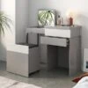 Gray Makeup Vanity With Mirror Foldable Dressing Table With Stool & Hidden Drawer -Best Furniture Store deca692231c74e8088c5d6cf5925df48