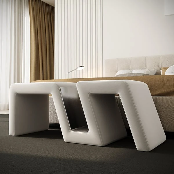 Modern White Velvet Bedroom Storage Bench Upholstered Long Bed End Bench 4 Modern White Velvet Bedroom Storage Bench Upholstered Long Bed End Bench - Image 2