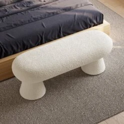 Modern White Boucle Bedroom Bench Upholstered Long Bench With 2 Legs -Best Furniture Store f79c85c54f56cf4c14ae0d77168aa9a6